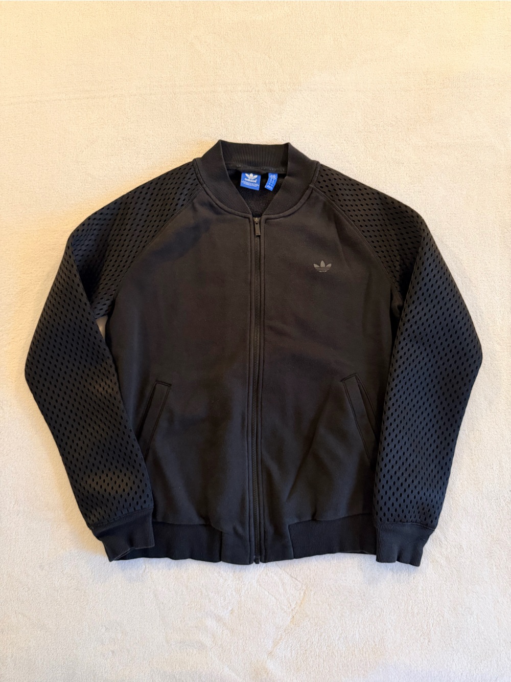 adidas Black Zip-Up Jacket with Perforated Sleeves